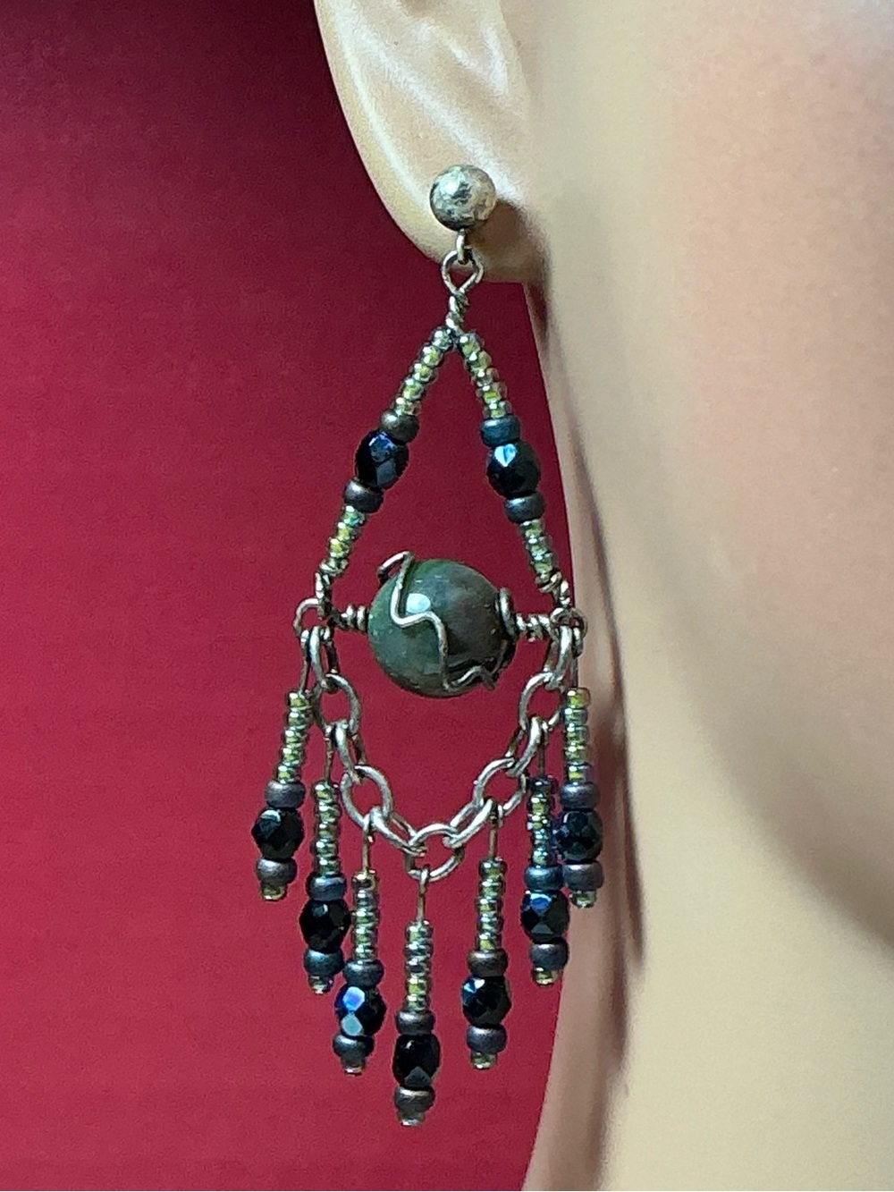 Artisan - Made Chandelier Style Sterling Silver Beaded Earrings. 2.75”